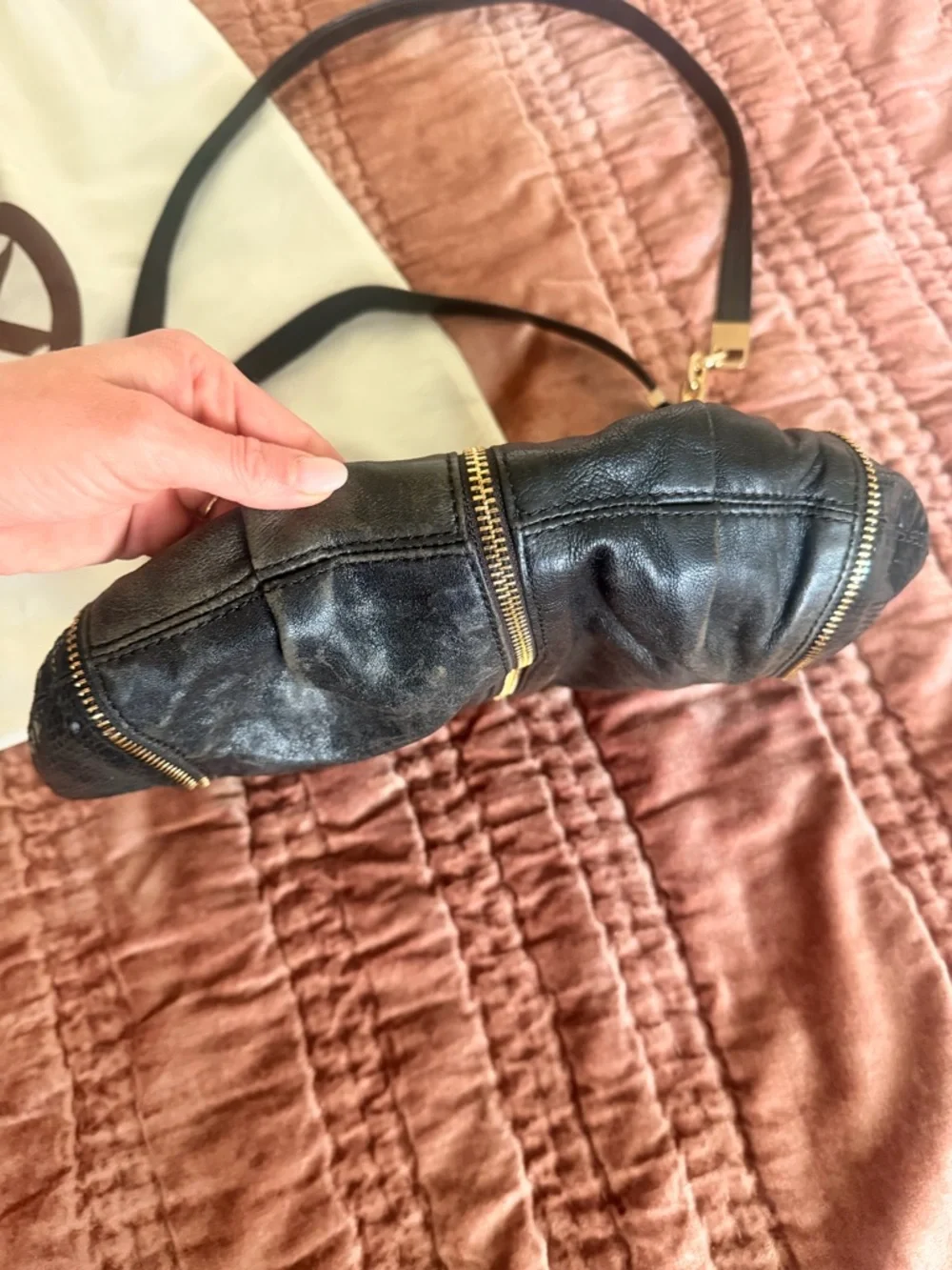 Michael Kors Black Leather Hobo Shoulder Bag with Gold Hardware - Picture 8 of 10